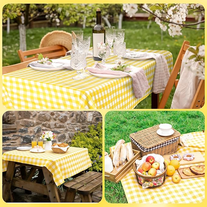 Kochorie 54 Inch x 300 Ft Light Yellow Checkered Plastic Table Cloth Roll