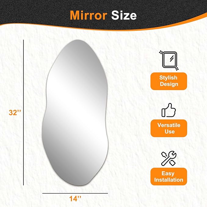 Delma Irregular Wall Mirror, Frameless Decorative Mirror