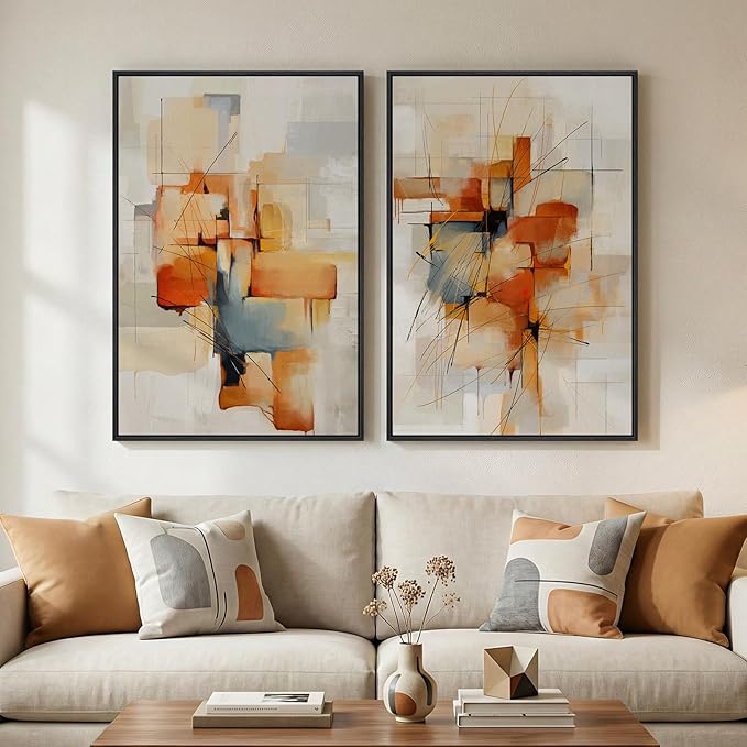 Large Framed Abstract Canvas Wall Art, 2 Piece Modern Prints Paintings Artwork
