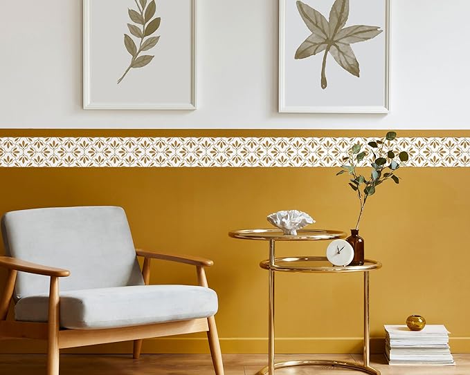 FLFK Wallpaper Border Gold and White Patterns Peel and Stick Wall Border Self