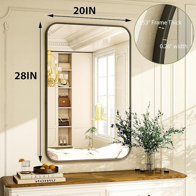 Easly 20 x 28 Inch Bathroom Mirror, Rounded Rectangular Vanity Mirror