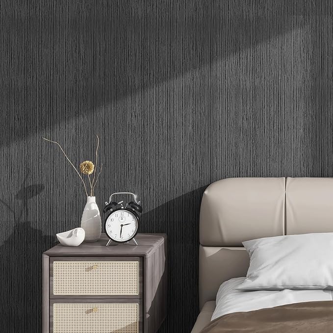 Grasscloth Textured Wallpaper Gray Peel and Stick 24inX393in Fabric Wall Paper