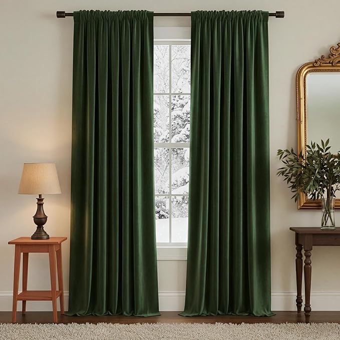 NICETOWN Dark Green Blackout Velvet Curtains