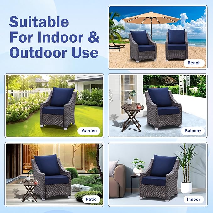 IASEAHK Outdoor Chair Cushions, 24 x 24 Inch Outdoor Cushion for Patio Furniture, Patio Chair Cushion, Waterproof & Fade Resistant Deep Patio Furniture Cushions Set with Handle and Ties, Navy Blue