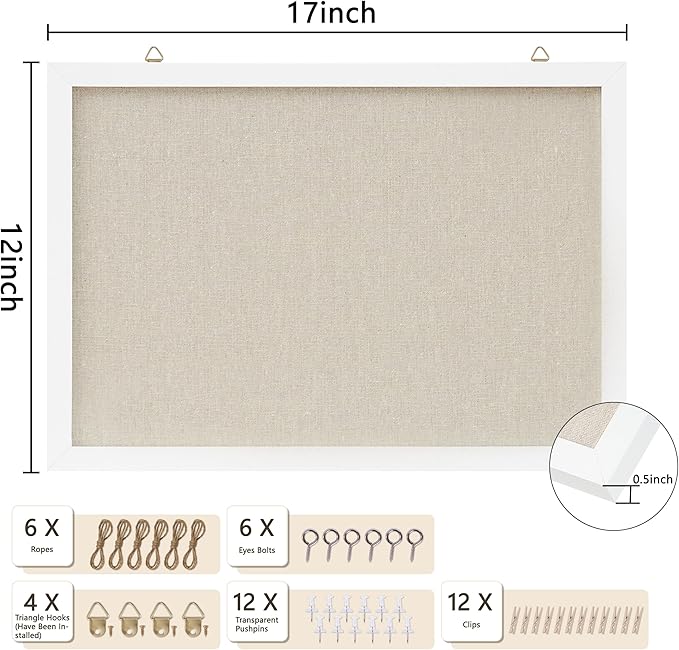 DAHAPYBOO Cork Board with Linen White 2Pack, Bulletin Board 17"x12" Hanging