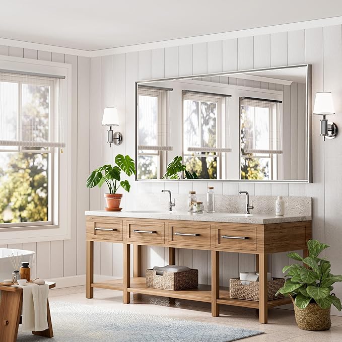 72'' x 36'' Large Beveled Silver Bathroom Vanity Mirror, Shatterproof Rectangle