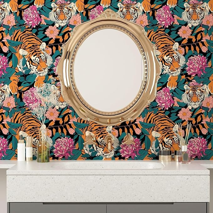 BOKEBEVE Extra Long Tiger Stick and Peel Wallpaper Vintage Floral Contact Paper
