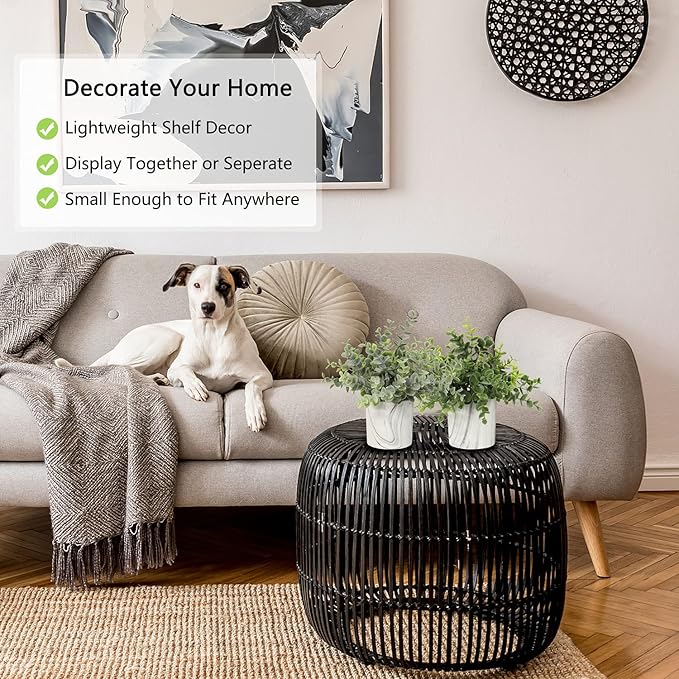 Hollyone Faux Plants Indoor Artificial Mini Potted Plants Plastic Green Plant Small Fake Plants Eucalyptus Decor in Pots for Home Table Room Bathroom Decor