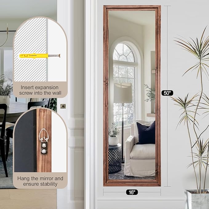 50"x16" Door Mirror, Rustic Full Length Mirror, Over The Door Hanging Mirrors
