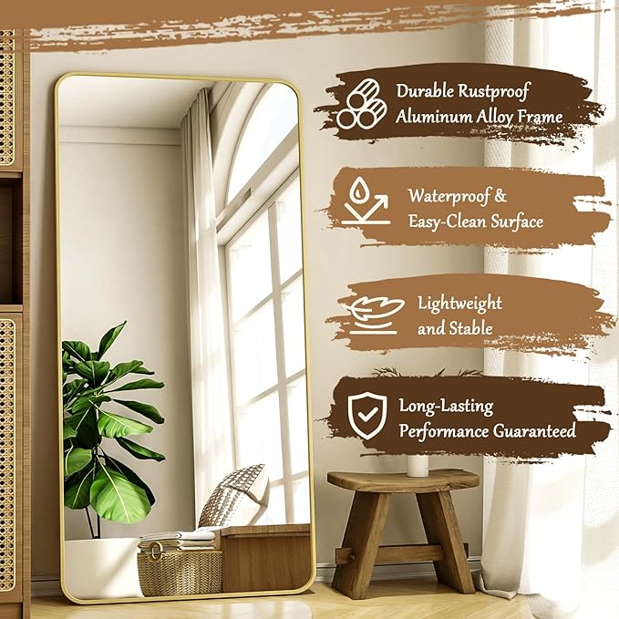 XRAMFY 76"x34" Floor Full Length Mirror Standing Full Body Rounded Corner
