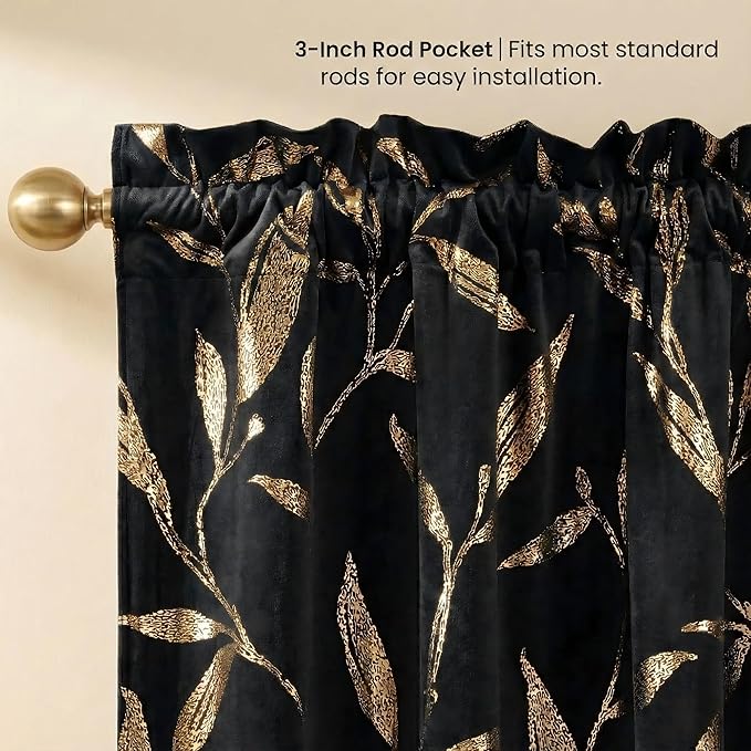 NICETOWN Black Velvet Curtains 2 Panels