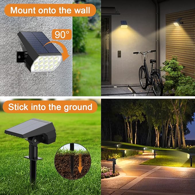 WELALO Solar Spot Lights Outdoor, 2-in-1 Solar Landscape Spotlights, Solar
