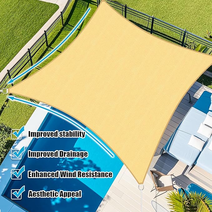Amagenix Sun Shade Sail 18'X18' Curved Edge Outdoor Shade Canopy Sand Breathable 95% UV Block Shade Cloth for Patio Garden Backyard (We Make Custom Size)
