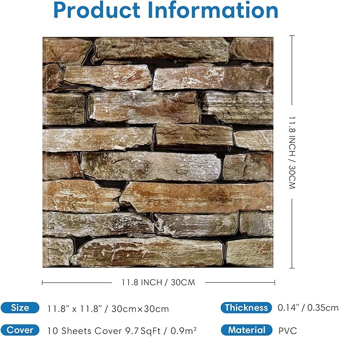 COMSTICKC 3D Faux Stone Wall Panel Peel and Stick Wall Sticker, Ultra-Light