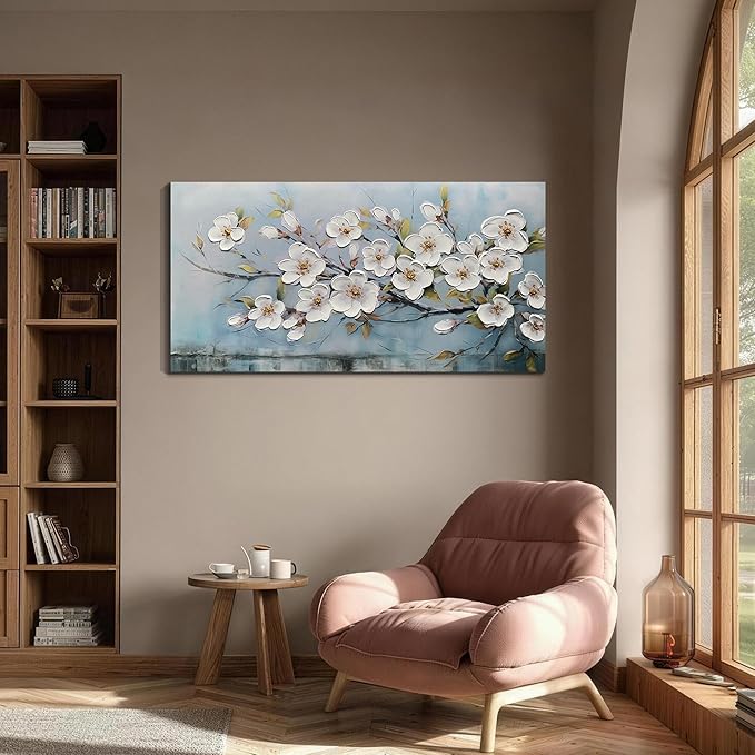 Anolyfi White Textured Flowers Wall Art