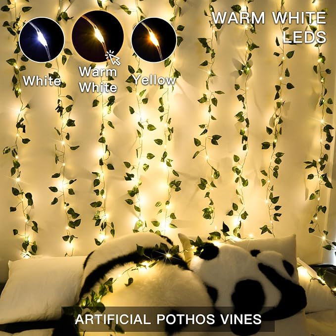 suddus Vine with Fairy Lights Battery Operated, 33ft100 LED Pothos String
