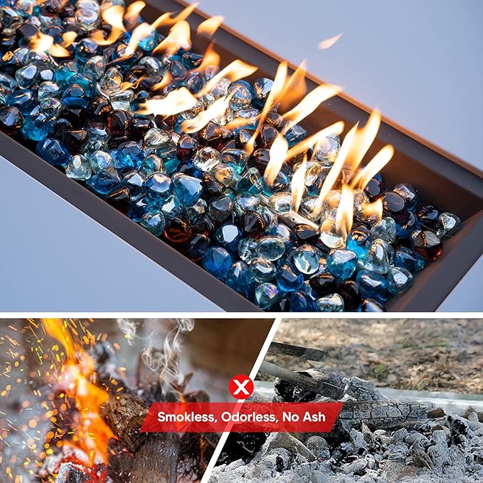 Mr. Fireglass 10 Pounds Blended Fire Glass Diamonds for Fireplace Fire Pit & Lanscaping - 1 inch High Luster Fire Rocks with Mixed Colors (Caribbean Blue+Crystal Ice+Amber) (Pack of 2)