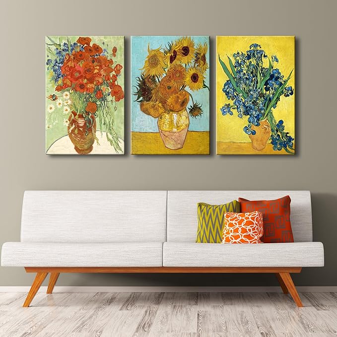 Wieco Art 3 Panels Canvas Prints of Vincent Van Gogh Paintings Reproduction Red
