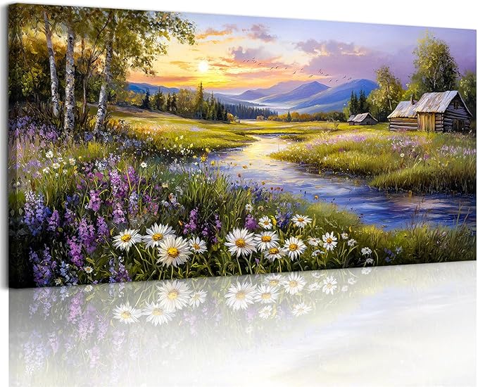 SERIMINO Large Wall Art for Living Room, River Landscape Wall Art, Meadow