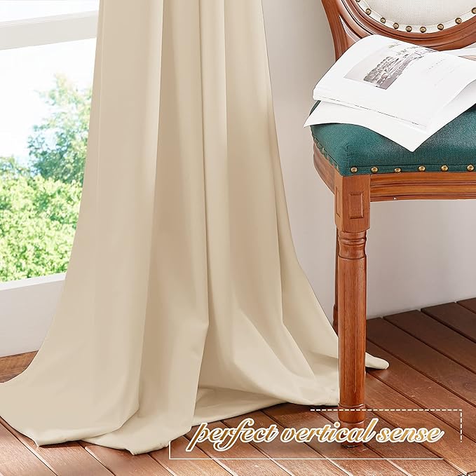 NICETOWN Beige Velvet Curtains 63 inches 2 Panels Set, Thermal Insulated Heavy