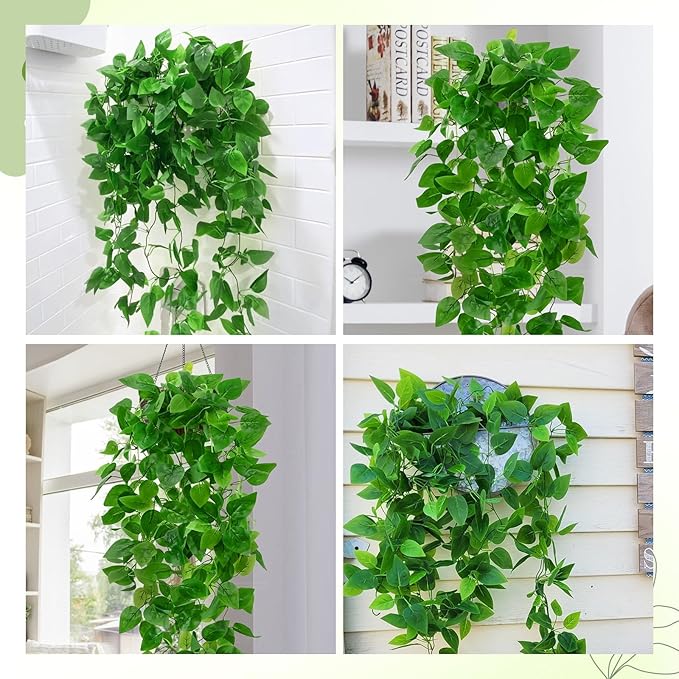 BLEUM CADE 4Pcs Fake Hanging Plants, 9 Branch Artificial Hanging Plant