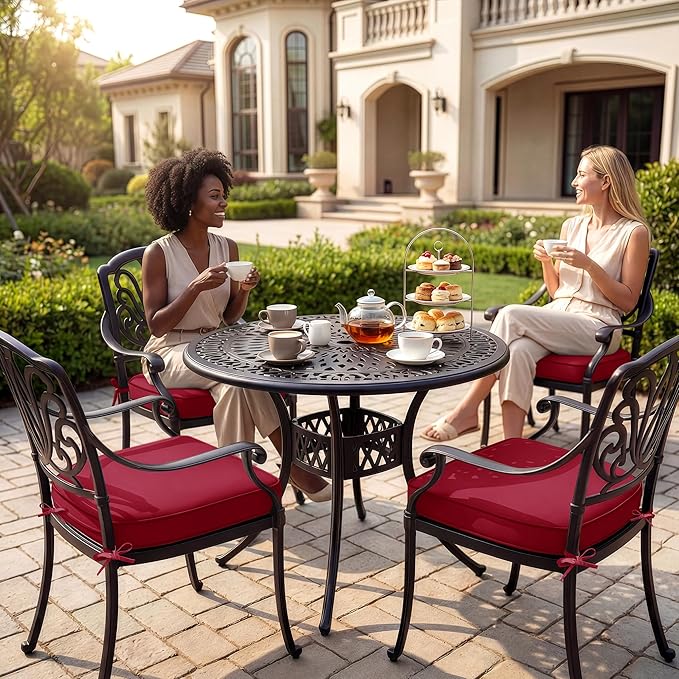 Outdoor Chair Cushions Set of 4: Waterproof & Fade Resistant Patio Furniture Cushions - 18.5 x 16 x 2 Inch Non Slip Round Corner Seat Cushion Pads with Removable Cover for Garden Yard Lawn, Burgundy