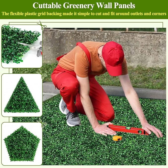 16 Pcs 10" X 10" Artificial Grass Wall Panels, UV-Resistant Fake Boxwood Panels