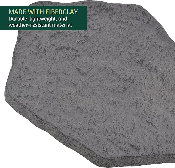 Arcadia Garden Products Set of 4, 16x17” Dark Gray Stepping Stone Fiberclay Pavers, Outdoor Garden Natural Repeatable Pattern Pathway, Faux Stone Decorative Landscaping Walkway