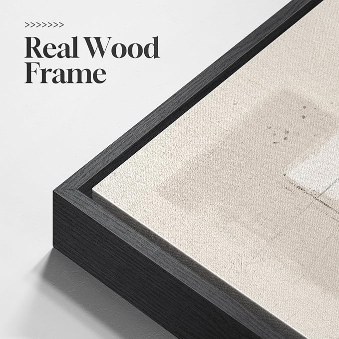 Large Framed Neutral Abstract Floral Wall Art, Minimalist Pictures