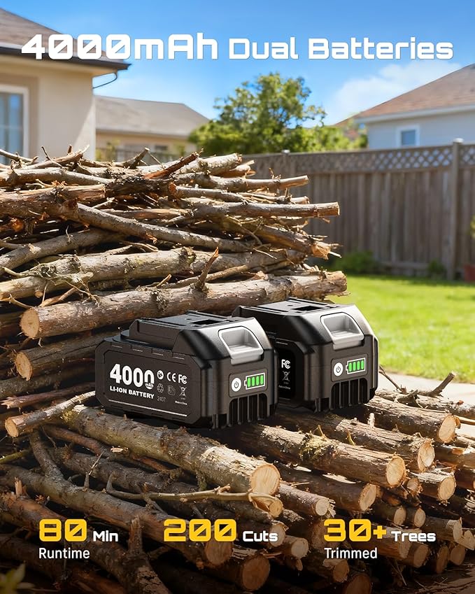SEESII 2-in-1 Electric Pole Saws: Brushless Mini Chainsaw Cordless 6 Inch, 2 x 4000mAh Batteries, Pole Saw for Tree Trimming,Hand held Small Chain Saw with Extension Pole for Tree Limb Branch Cutter
