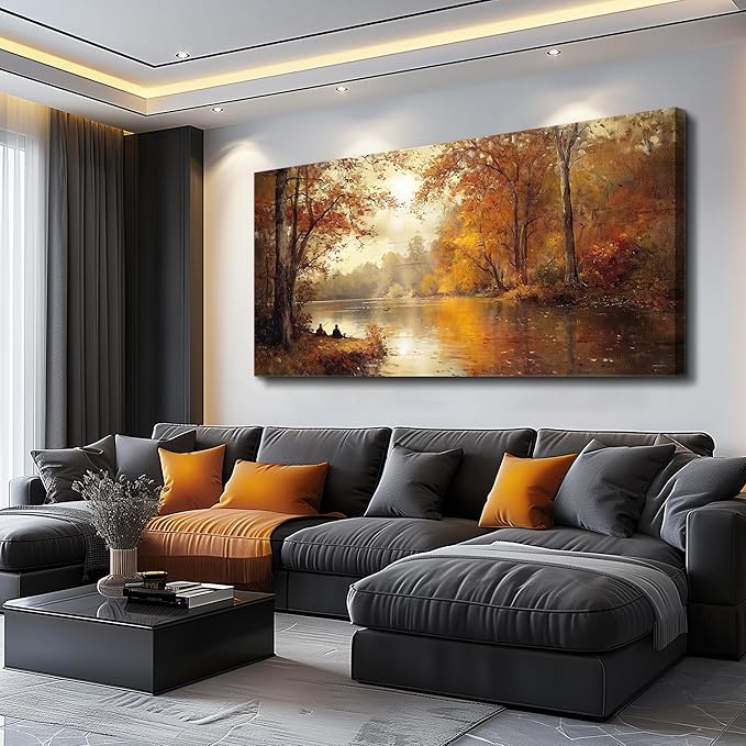 FUHAIHUA Canvas Wall Art For Living Room Large Wall Decor For Office Modern Bedroom Decorations Saffron Yellow Tree Landscape Pictures Forest Paintings Artwork Ready To Hang Home Decor 30"x60"