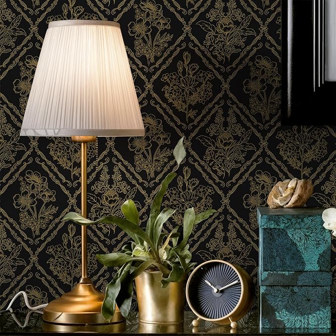 Toduso Peel and Stick Wallpaper Vintage Wall Paper Boho Contact Paper Black and