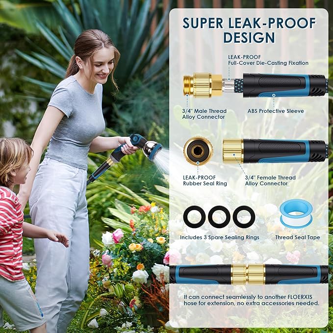Non-Expandable Garden Hose 150 FT, Lightweight Hose with 10 Function Spray Nozzle, Kink-Free Flexible Water Hose, Durable, Leak-Proof, 360° Swivel Connectors, Portable Storage Strap