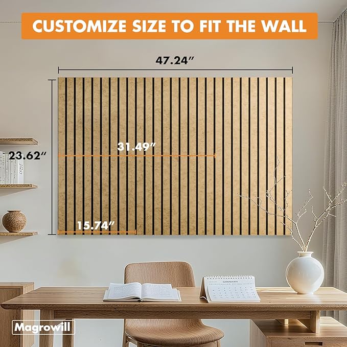 Cork Board Tiles for Wall with Push Pins, Removable 48" x 24" Slat Bulletin