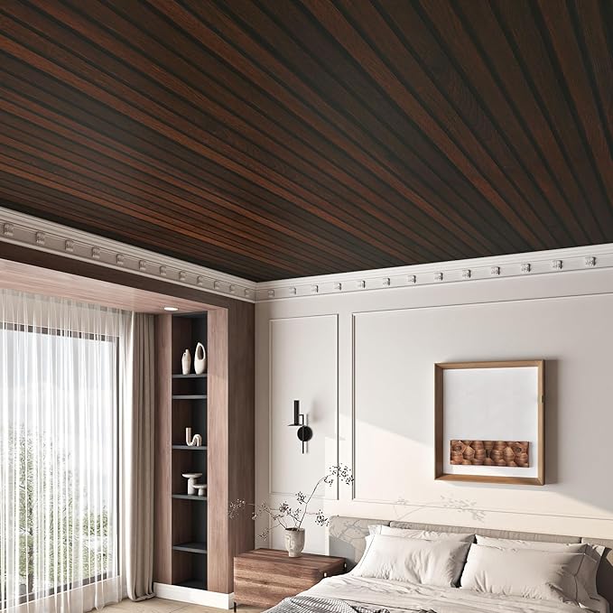 FunStick Brown Slats Wood Wallpaper Peel and Stick Removable Walnut Wood