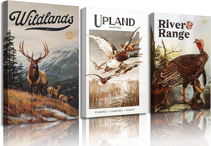 3Pcs Wild Animal Canvas Wall Art Hunting Outdoorsy Wall Decor Pictures Nature Wilderness Deer Wild Duckturkey Posters Prints Gift for Hunter Dad for Living Room Bedroom Decoration Prepare to hang