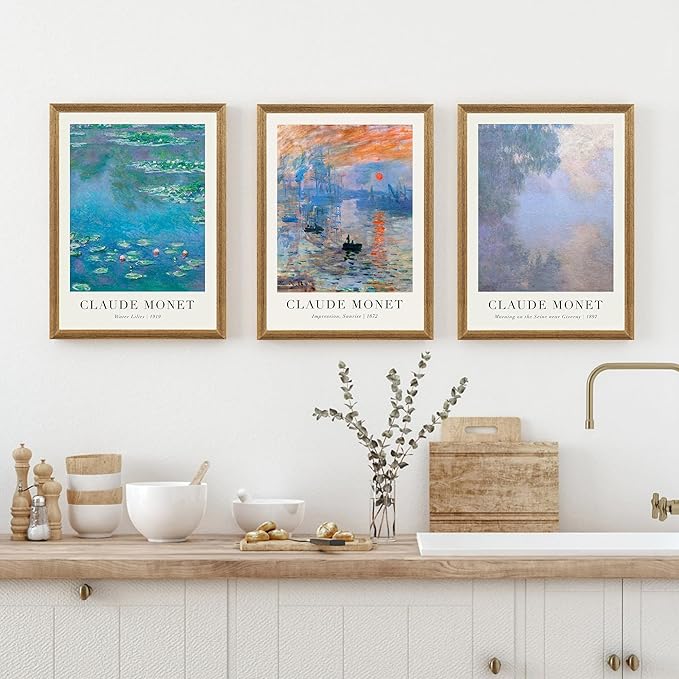 SYWENNOI Wood Framed Wall Art, Claude Monet Famous Paintings Collection