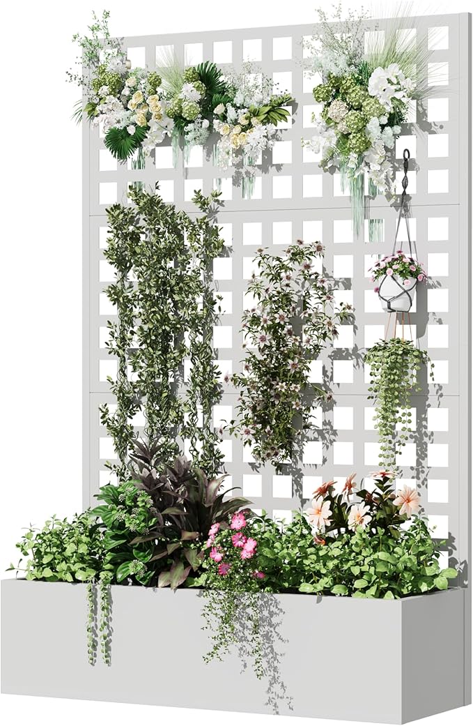 Metal Planter Box with Trellis, Planter Box Trellis with Privacy Screen and