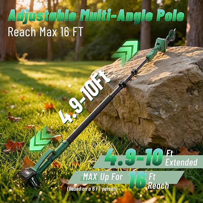 2-in-1 Pole Pruning Shears, 2.5''/64mm Electric Pruning Shears with Pole, Electric Tree Pruner with 10FT Reach Extension Pole - SK7 Blade, Longer Runtime, 2×4.0Ah Battery, For Tree & Garden Trimming