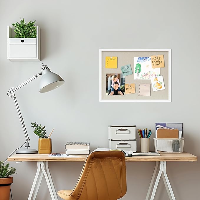DAHAPYBOO Cork Board with Linen White, Bulletin Board 23"x17" Hanging Corkboards
