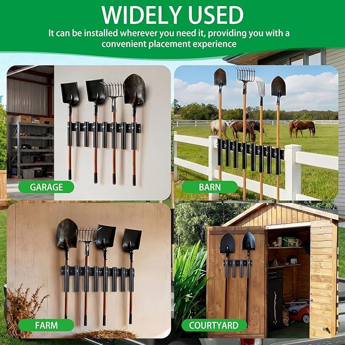 AceOrbit 8 Hole Shovel Holder for Truck Heavy Duty Trailer Tool Rack Shovel Mount 8 Holes in 2 Group Commercial Grade Metal Rack Garden Tool Storage Racks for Trimmer, Rake, Lawn, Landscape Hand Tools