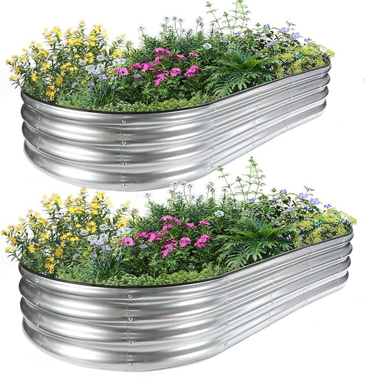 JERIA 2 Pcs 6Ã3Ã1ft Oval Raised Garden Bed,Galvanized Raised Garden Bed Kit Outdoor Metal Gardening Planter Box for Vegetable, Fruits, Flowerï¼Herbs