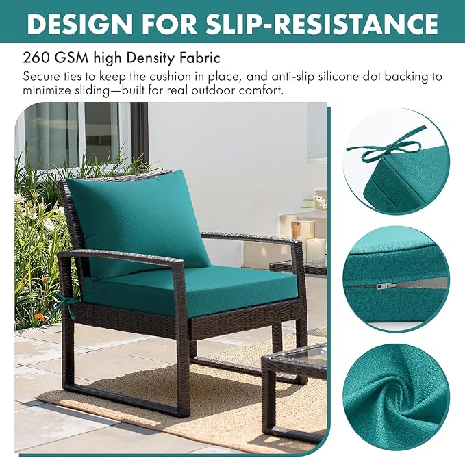 MIULEE Turquoise Outdoor Chair Cushion 22x22 Inch for Patio Furniture Linen Textured Waterproof & 3 Year Color Fastness Seat and Back Couch Cushion with Ties No Slip Design