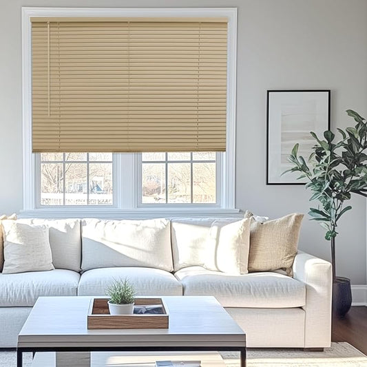 CHICOLOGY Mini Blinds for Indoor Windows â 46"W x 48"H, Cappuccino Horizontal