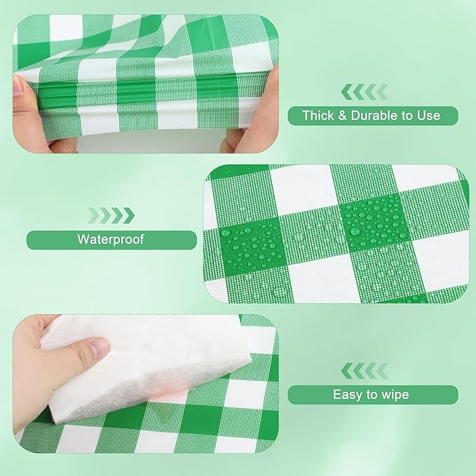 Kochorie 54 Inch x 300 Ft Light Green Checkered Plastic Table Cloth Roll