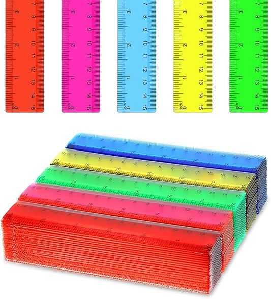 150 Pcs 6 Inch Rulers Bulk, Clear Plastic Assorted Color Metric Rulers with Inches Centimeters Millimeter, Flexible Small Straight Rulers, First Day of School Gift for Students
