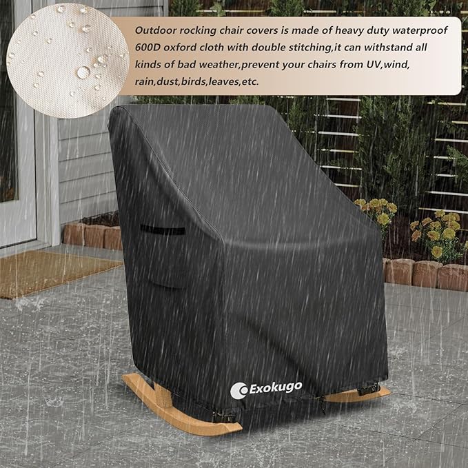 Outdoor Rocking Chair Covers 4 Pack 600D Heavy Duty Waterproof - Patio Furniture Covers for Outdoor Rocking Chairs - All Weather Protection 27x34x45 Inches Black