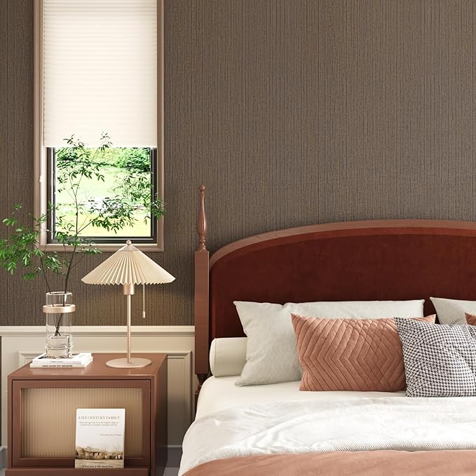 CRE8TIVE Wide 24"x118" Dark Brown Grasscloth Peel and Stick Wallpaper Fabric