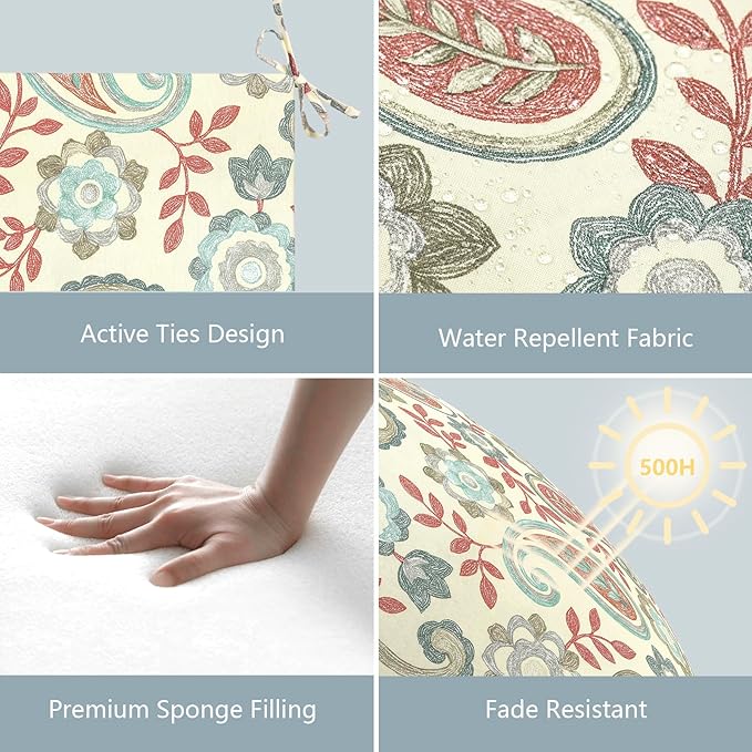 LVTXIII Outdoor Chair Cushions 19"x19"x2" Pack of 2, Water-Repellent Square Corner Memory Foam Seat Cushions with Ties for Garden Patio Furniture,Paisley Vintage