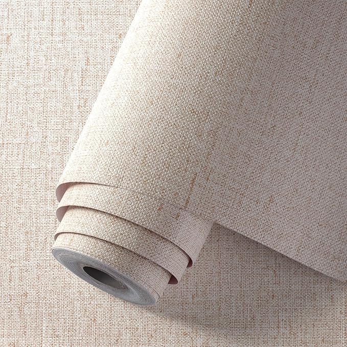 Beige Wallpaper Peel and Stick 472" Textured Beige Grasscloth Contact Paper